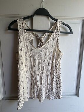 Old Navy Cream Tank Top with Black Floral Print and Tie-Back
